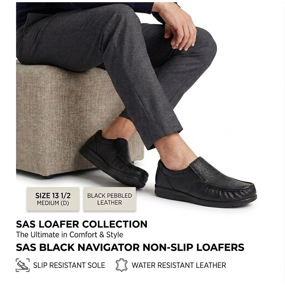 SAS Navigator Non-Slip‎ Loafers Mens Size 13.5 Black Leather Slip-On Shoes